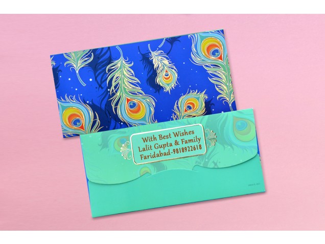 Peocock Feather Shagun Envelopes Personalised- Pack of 12