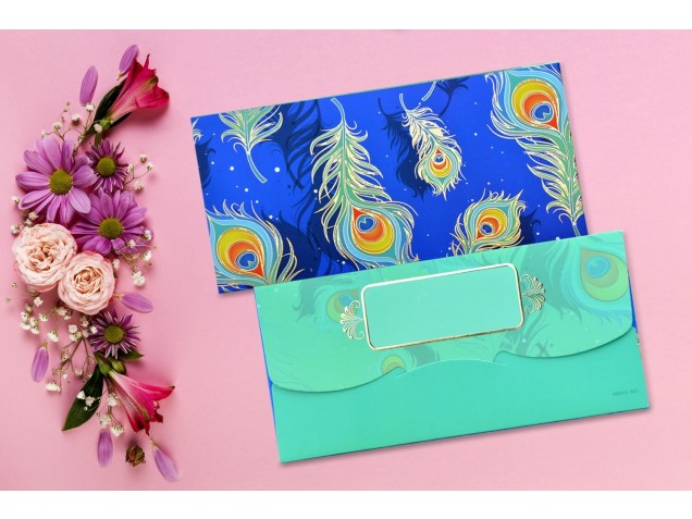 Peacock feather Designer Shagun Envelopes -Pack of 12 (With Luxor Marker)