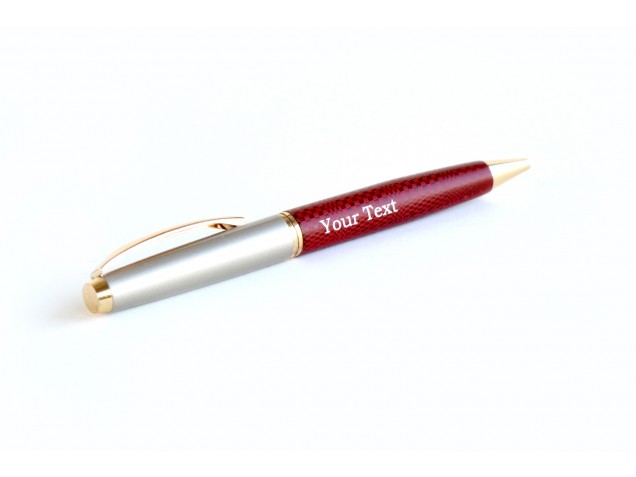 Matte Silver & Maroon Leather Personalised Pen