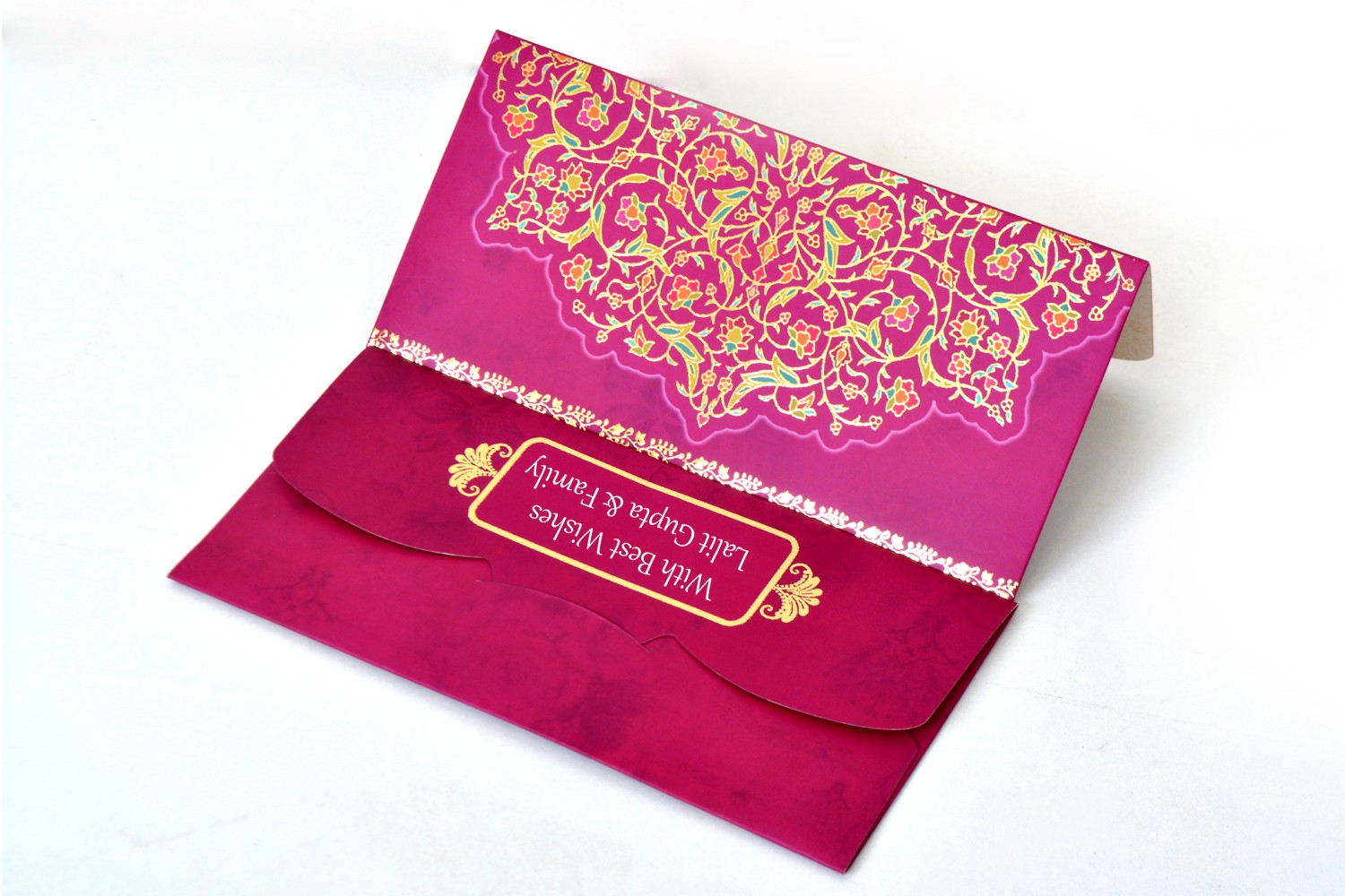 Magenta leaf shagun envelopes personalized - Pack of 12