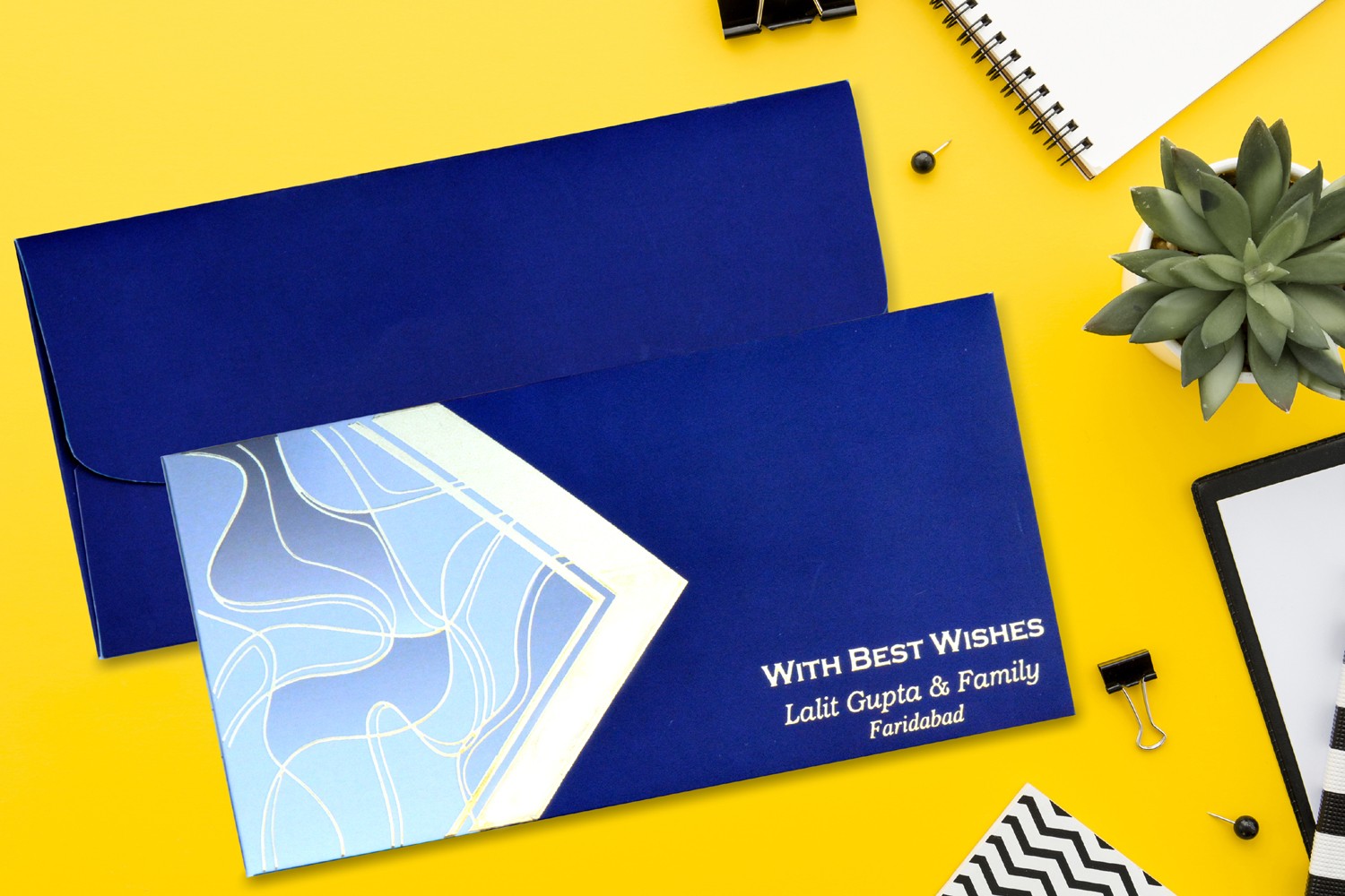 Blue & Grey Personalised Shagun Envelope Premium- Pack of 20