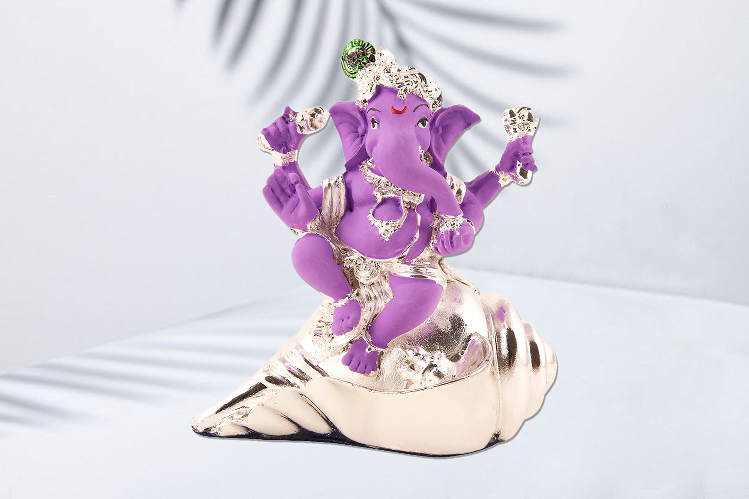 Silver & Lavender Coated Ganpati with Shankh