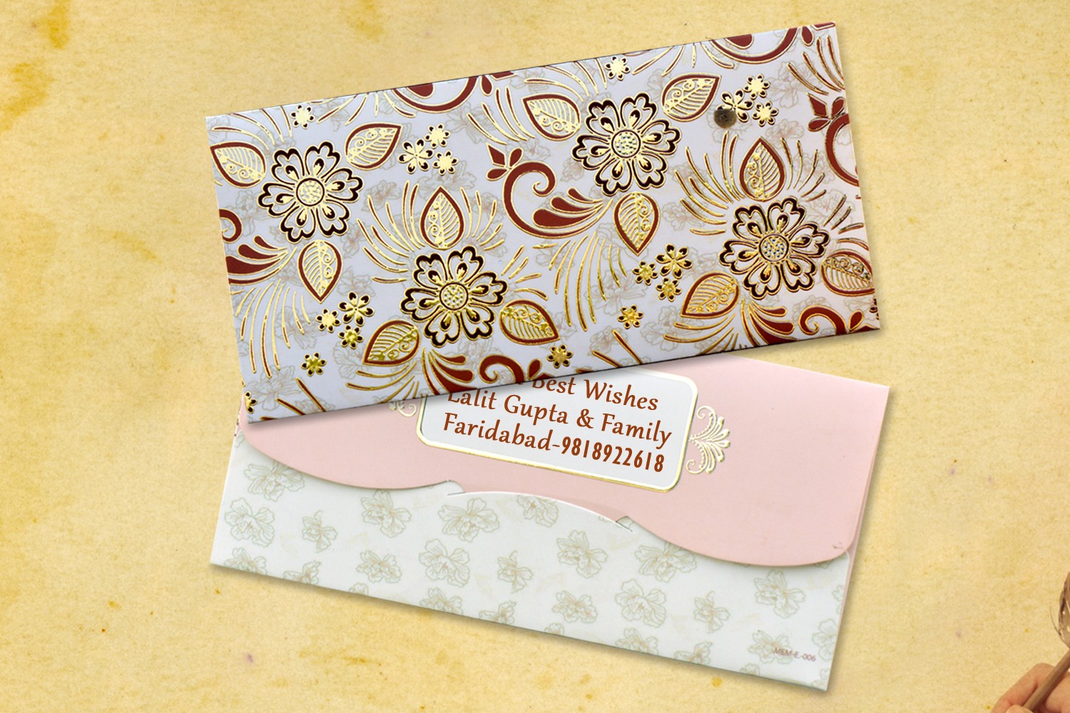 Beige Floral Shagun Envelopes Personalised- Pack of 12