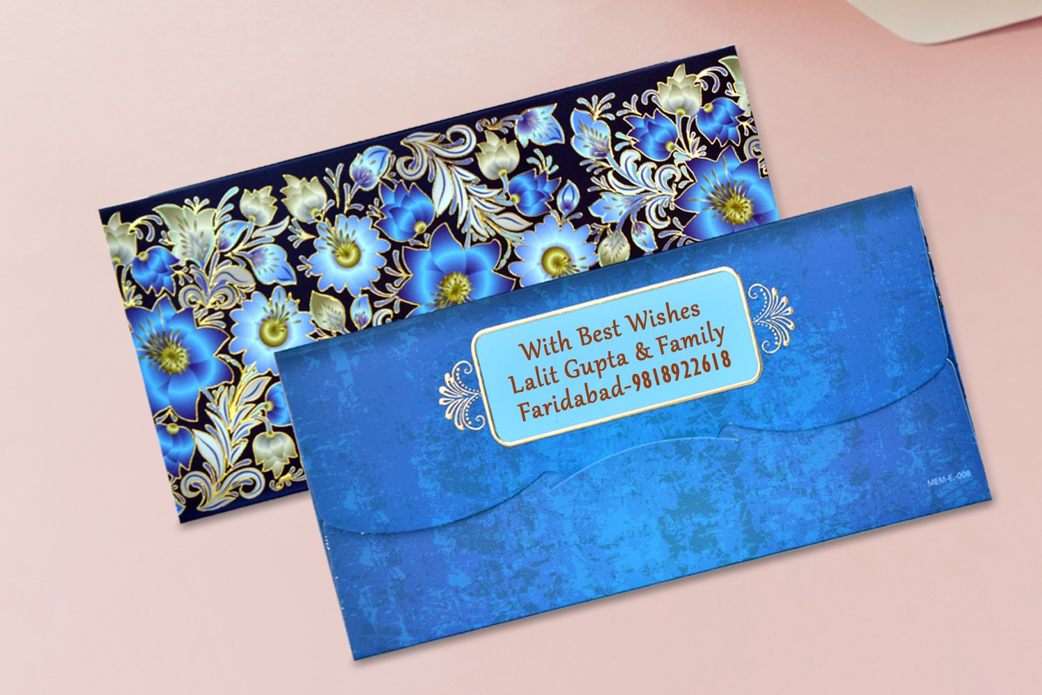 Blue Floral Shagun Envelopes Personalised- Pack of 12