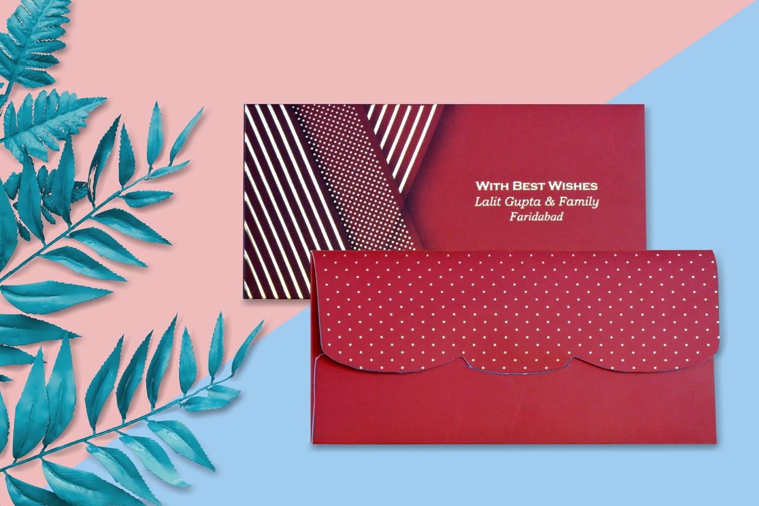 Maroon Dotted & Box Personalised Shagun Envelope Premium - Pack of 20