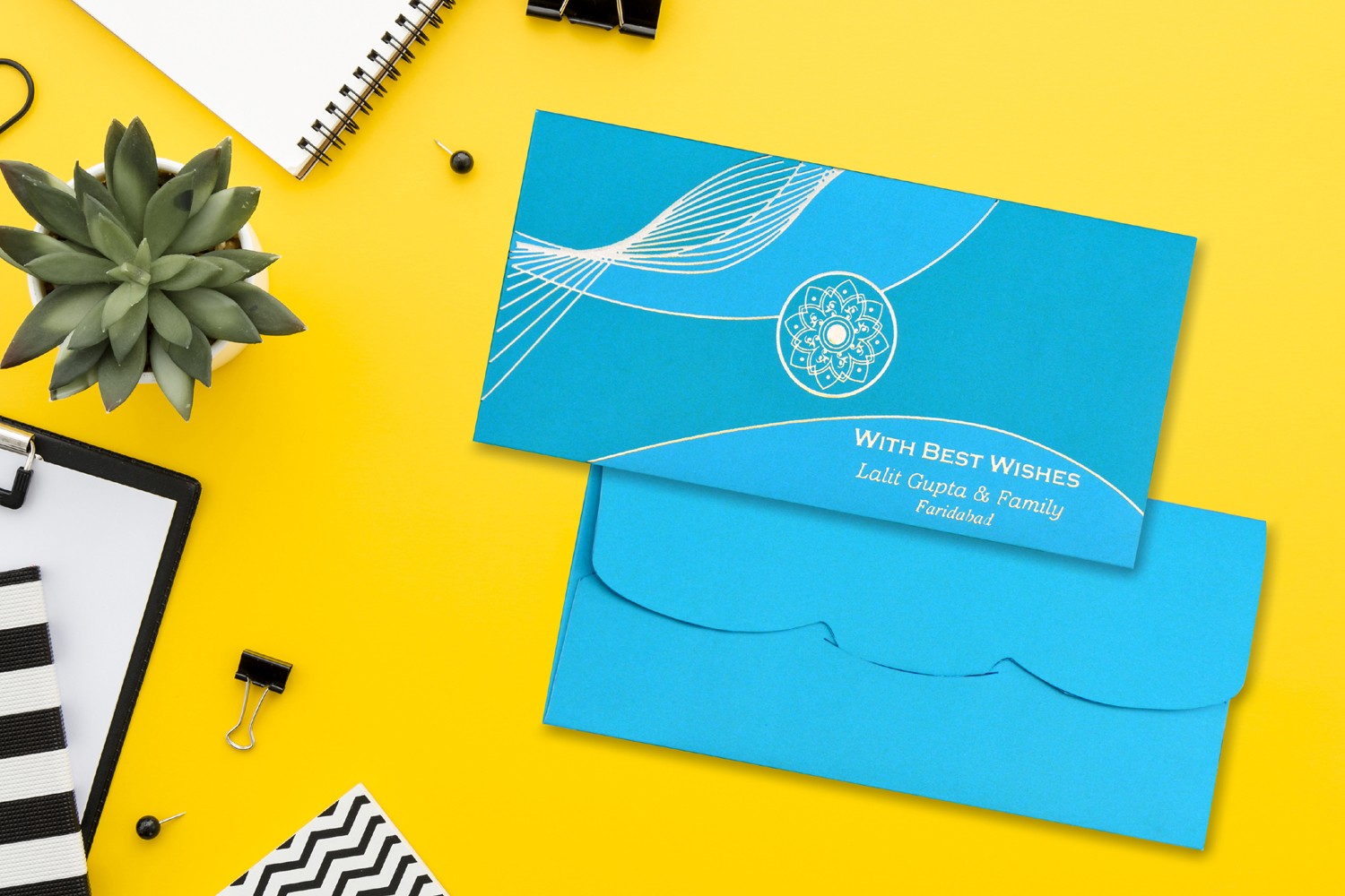 Ocean Green & Blue Personalised Shagun Envelope Premium - Pack of 20