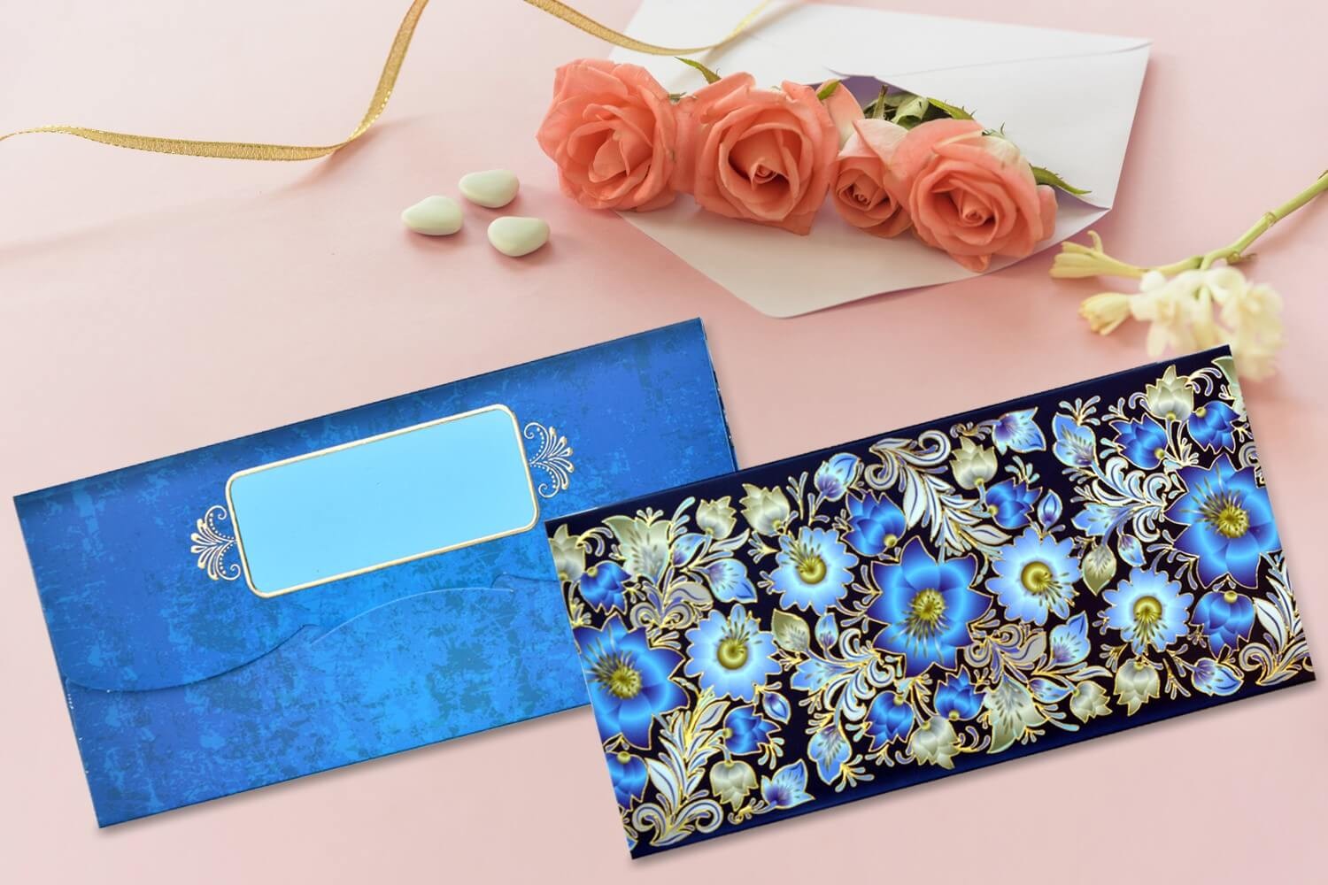 Blue Floral Shagun Envelope - Pack of 12(With Luxor Marker)