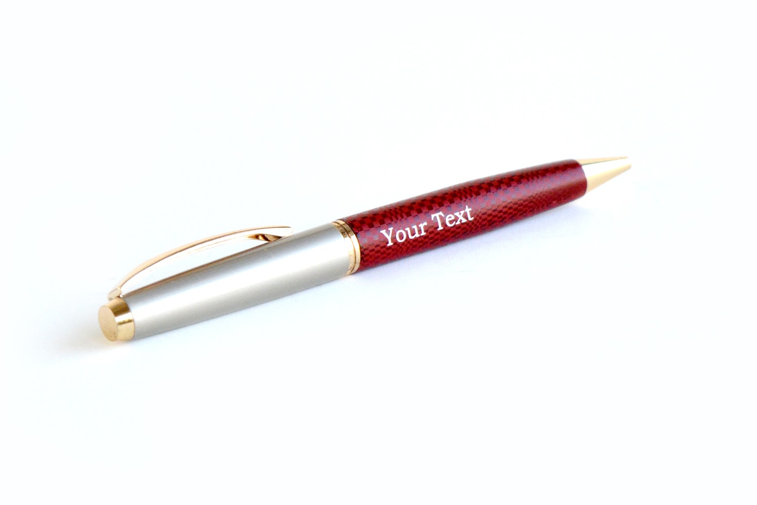 Matte Silver & Maroon Leather Personalised Pen